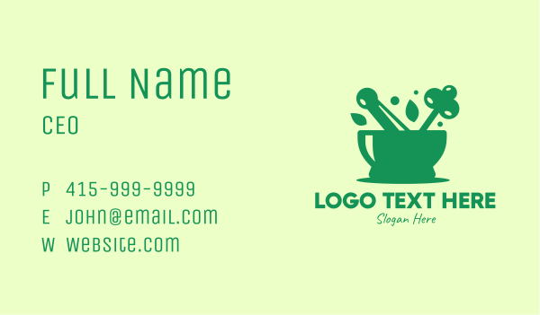 Green Mortar & Pestle Business Card Design Image Preview