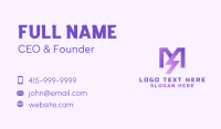 Purple Lightning Letter M  Business Card Preview