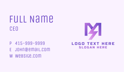 Purple Lightning Letter M  Business Card Image Preview