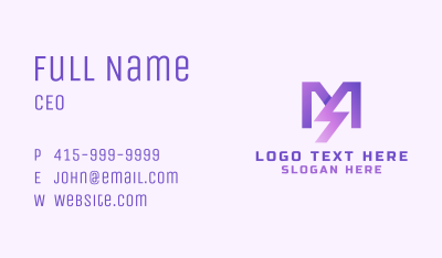Purple Lightning Letter M  Business Card