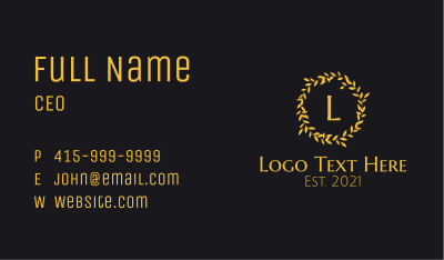 Elegant Luxury Golden Wreath Business Card Image Preview