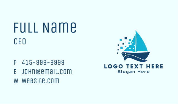 Pixel Nautical Sailboat  Business Card Design Image Preview