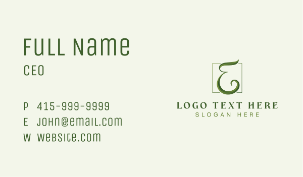 Green Eco Letter E Business Card Design Image Preview