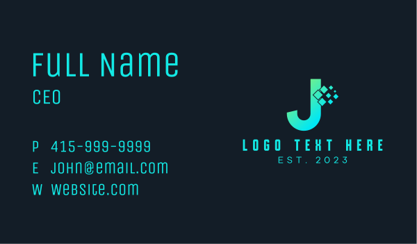 Gradient Pixel Letter J Business Card Design Image Preview