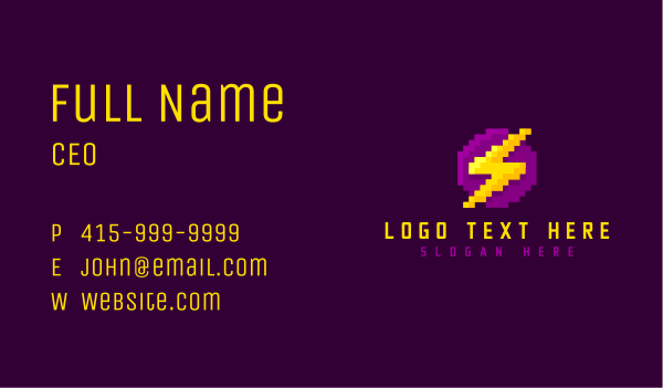 Pixelated Thunderbolt Power Business Card Design Image Preview