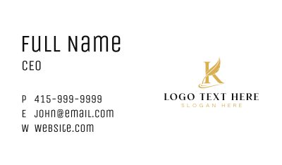 Feather Quill Writer Letter K Business Card Image Preview