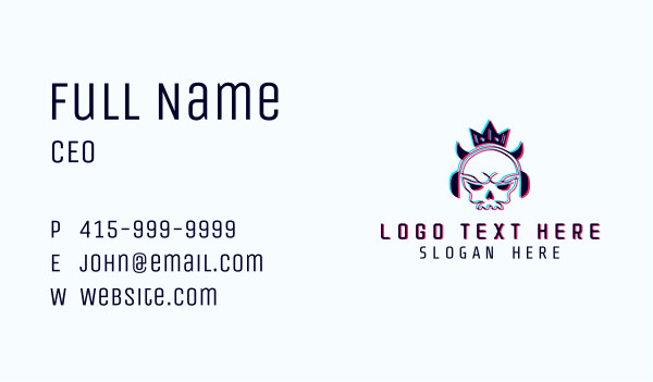 Glitch Skull Crown Business Card Design Image Preview