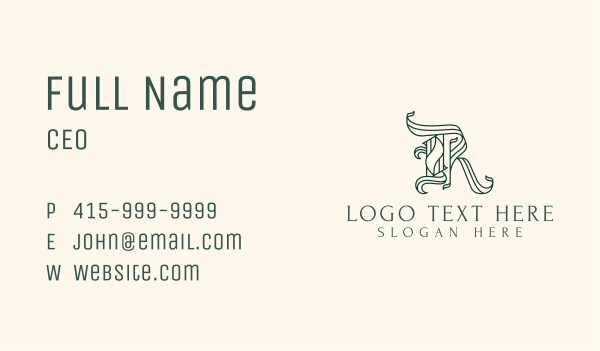 Green Calligraphy Letter R Business Card Design Image Preview