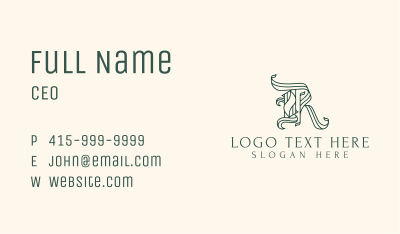 Green Calligraphy Letter R Business Card Image Preview