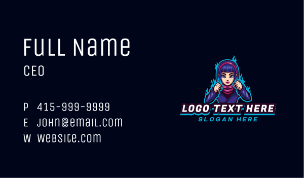 Fighter Girl Gamer Business Card Design Image Preview