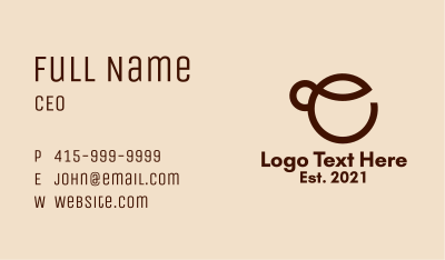 Coffee Cup Letter E Business Card