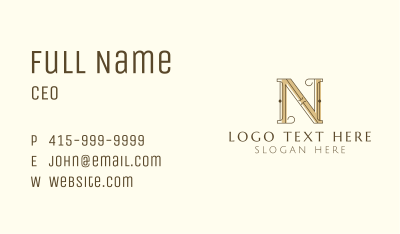 Classy Vintage Letter N Business Card Image Preview