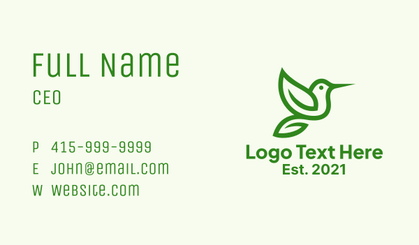 Minimalist Green Hummingbird Business Card Design Image Preview