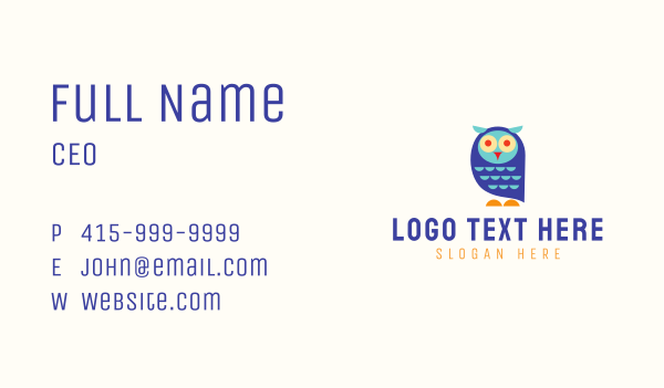 Cute Colorful Owl  Business Card Design Image Preview