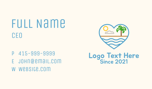 Minimalist Beach Heart Business Card Design Image Preview
