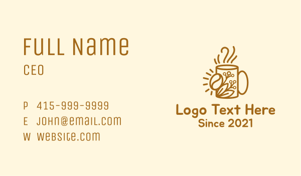 Organic Leaf Coffee Cup Business Card Design Image Preview