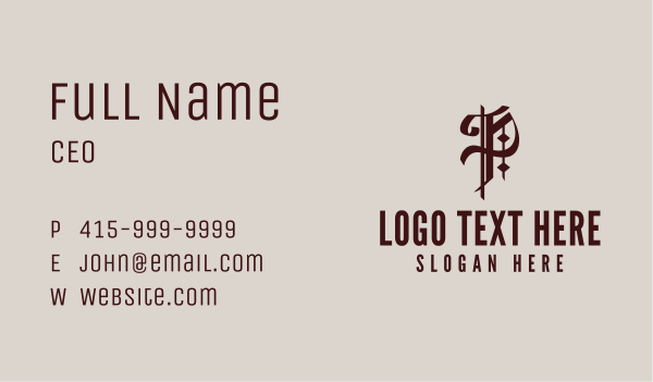 Gothic Tattoo Letter P Business Card Design Image Preview