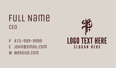 Gothic Tattoo Letter P Business Card Image Preview