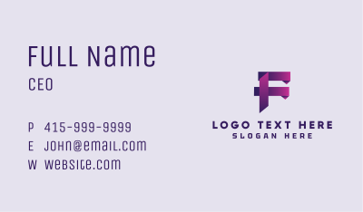 Gradient Origami Letter F Business Card Image Preview