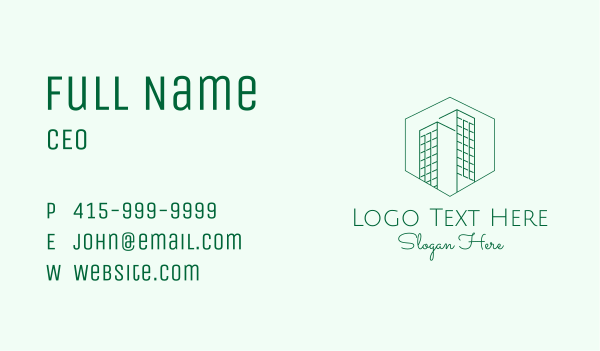 Minimalist Green Skyscrapers Business Card Design Image Preview
