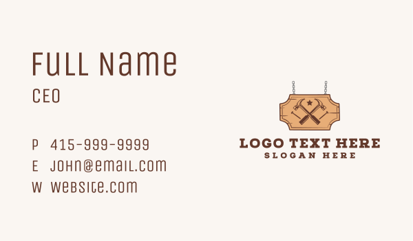 Hammer Wood Signage Business Card Design Image Preview