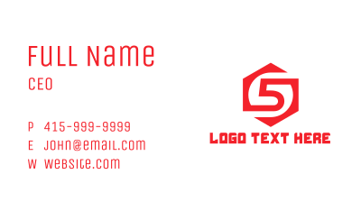 Red Hexagon Number 5 Business Card Image Preview