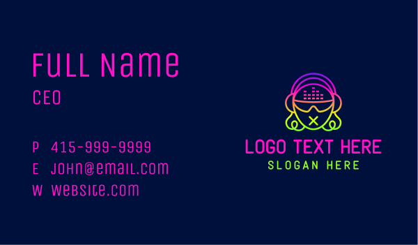 Neon DJ Party Girl  Business Card Design Image Preview
