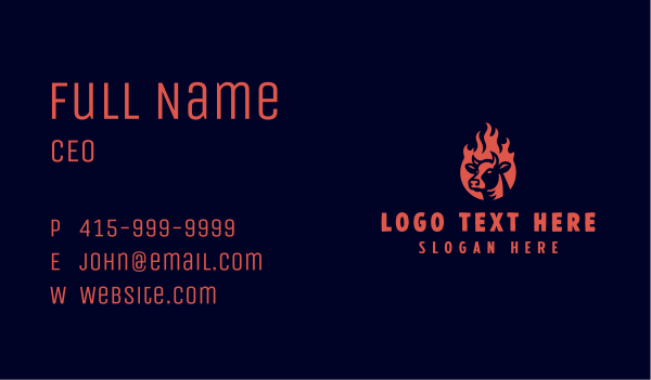 Flame Steakhouse Cow Business Card Design Image Preview