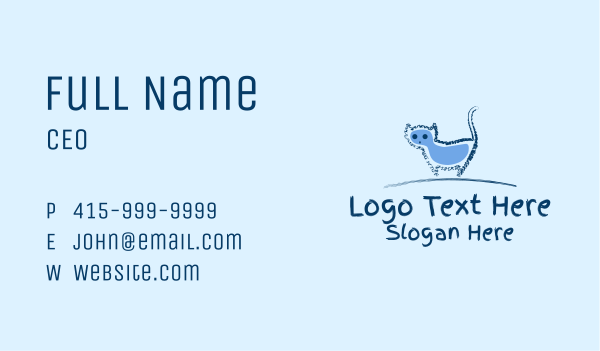 Blue Cat Doodle  Business Card Design Image Preview