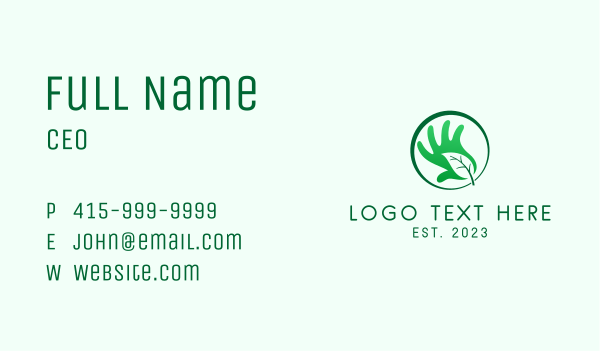 Green Leaf Hand Business Card Design Image Preview