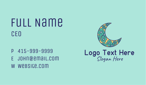 Floral Crescent Moon  Business Card Design Image Preview