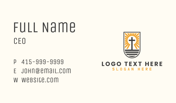 Sun Cross Shield Faith Business Card Design Image Preview