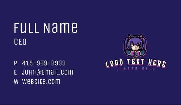 Cat Girl Gamer Business Card Design Image Preview