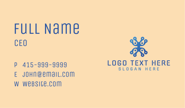 Blue Tech Circuit Letter X  Business Card Design Image Preview