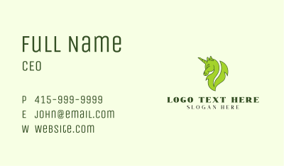 Green Leaf Unicorn Business Card Image Preview