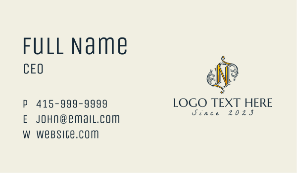 Classic Decor Letter N  Business Card Design Image Preview