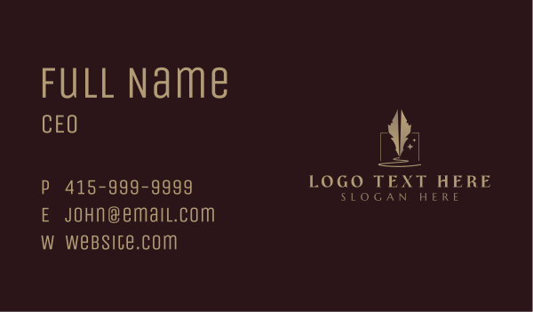 Feather Quill Writer Business Card Design Image Preview
