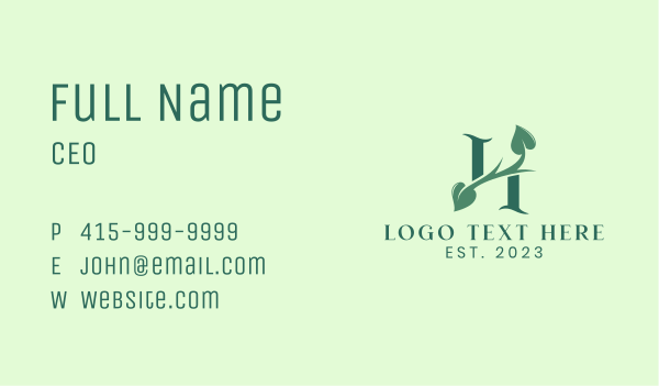 Organic Vine Letter H Business Card Design Image Preview