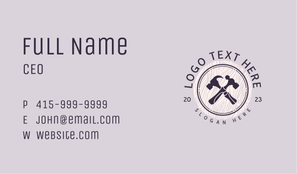 Hammer Wood Construction Badge Business Card Design Image Preview