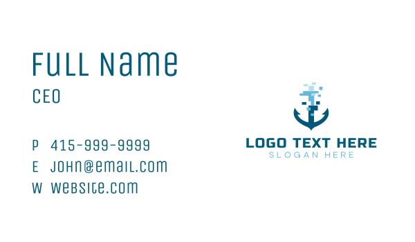 Pixel Ship Anchor Business Card Design Image Preview