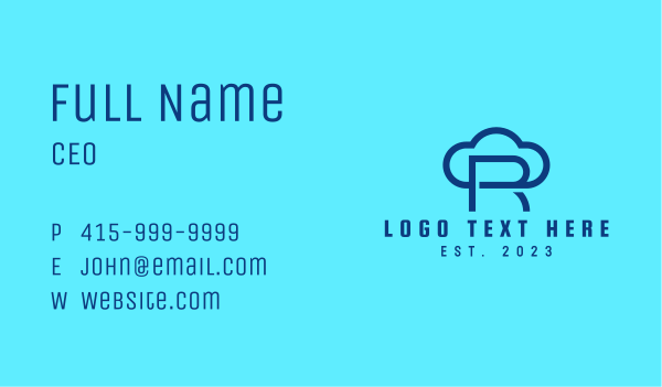 Blue Letter R Cloud  Business Card Design Image Preview