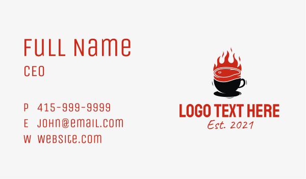 Flaming Steak Coffee Cup Business Card Design Image Preview