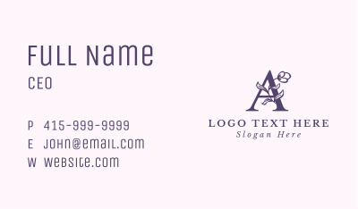 Purple Flower Letter A Business Card Image Preview