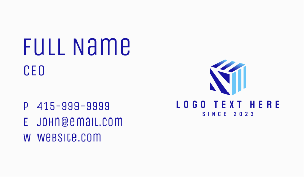 Blue Digital Technology Cube  Business Card Design Image Preview