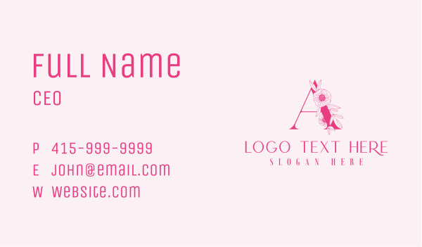 Pink Floral Letter A Business Card Design Image Preview