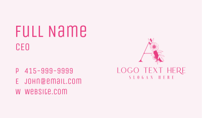 Pink Floral Letter A Business Card Image Preview