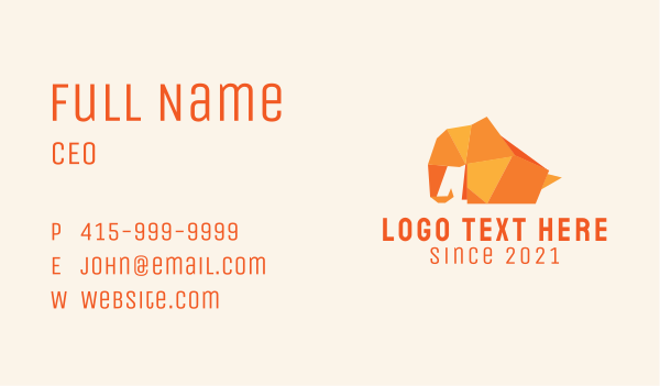 Orange Elephant Origami  Business Card Design Image Preview