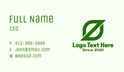 Green Letter Z Leaf Business Card