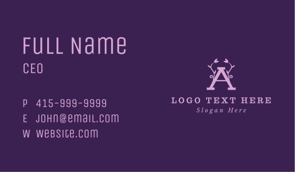 Purple Flowers Letter A Business Card Design Image Preview