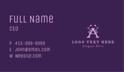 Purple Flowers Letter A Business Card Image Preview